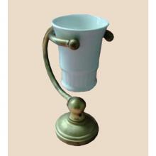 Herbeau 312470 - ''Royale'' White China Tumbler and Free Standing Metal Holder in Weathered Bra