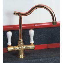 Herbeau 42022058 - ''Ostende'' Single-Hole Mixer in White Handles, Polished Copper and