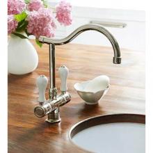 Herbeau 42052046 - ''Valence'' Single-Hole Mixer in White Handles, French Weathered Copper and Br