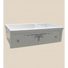 Herbeau 46130920 - ''Luberon'' Fireclay Double Farm House Sink in Berain Bleu, White background