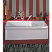 Herbeau 461320 - ''Luberon'' Fireclay Double Farm House Sink in Solid White, No Handpaint,