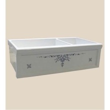 Herbeau 46130220 - ''Luberon'' Fireclay Double Farm House Sink in Moustier Bleu, White background