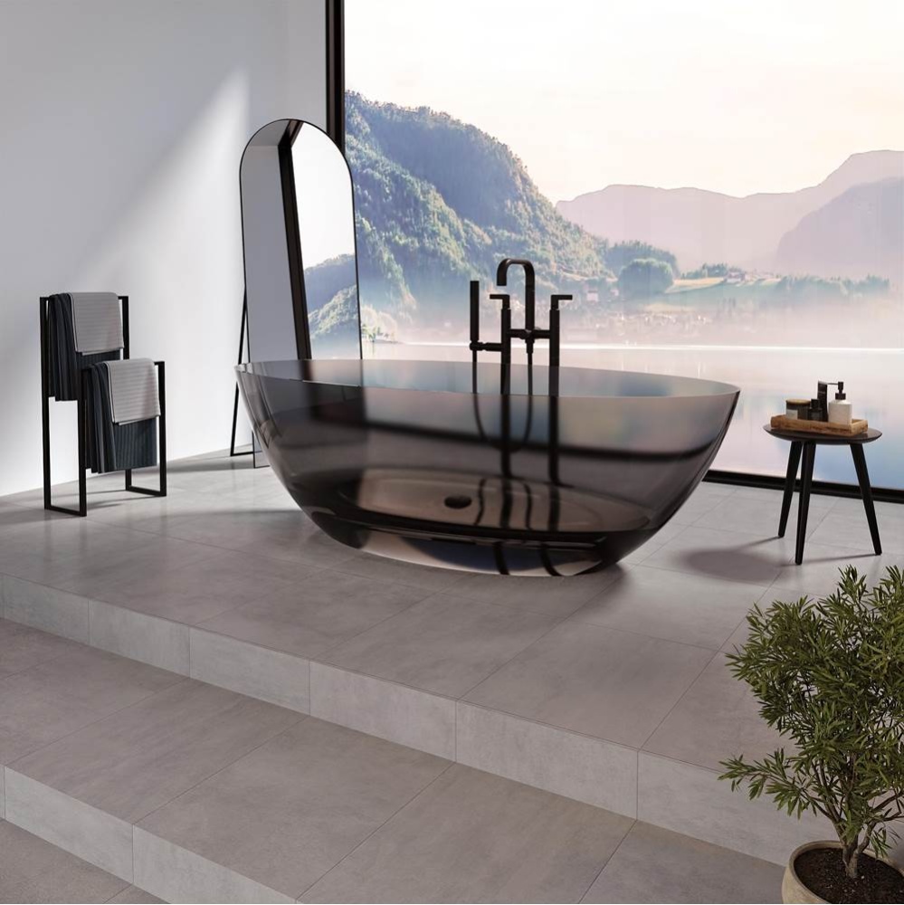 Mosta 6732 AFR Solid Surface Freestanding Center Drain Double Ended Bathtub in Black