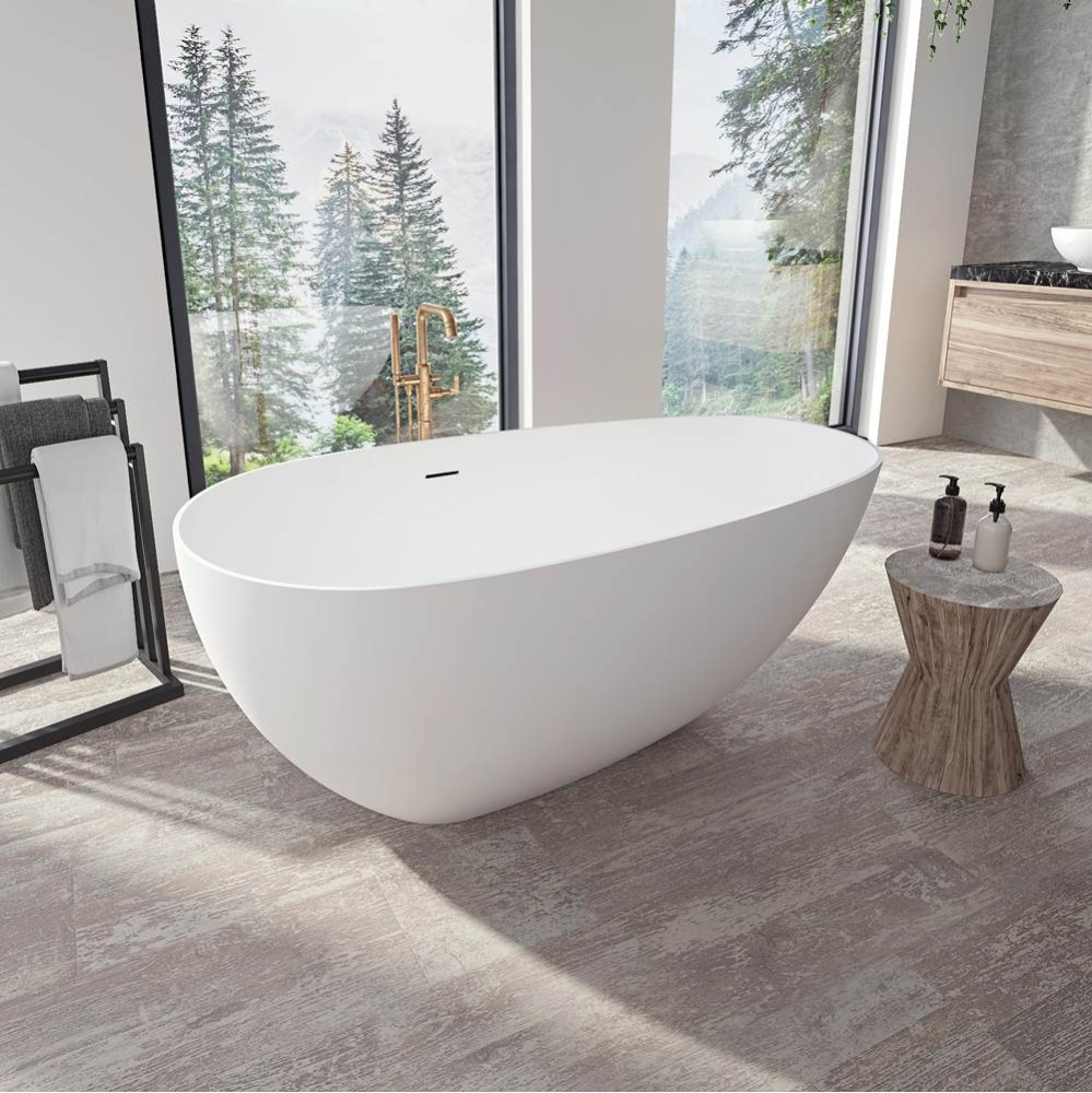 Braga 5528 AFR Solid Surface Freestanding Center Drain Bathtub in Matte White
