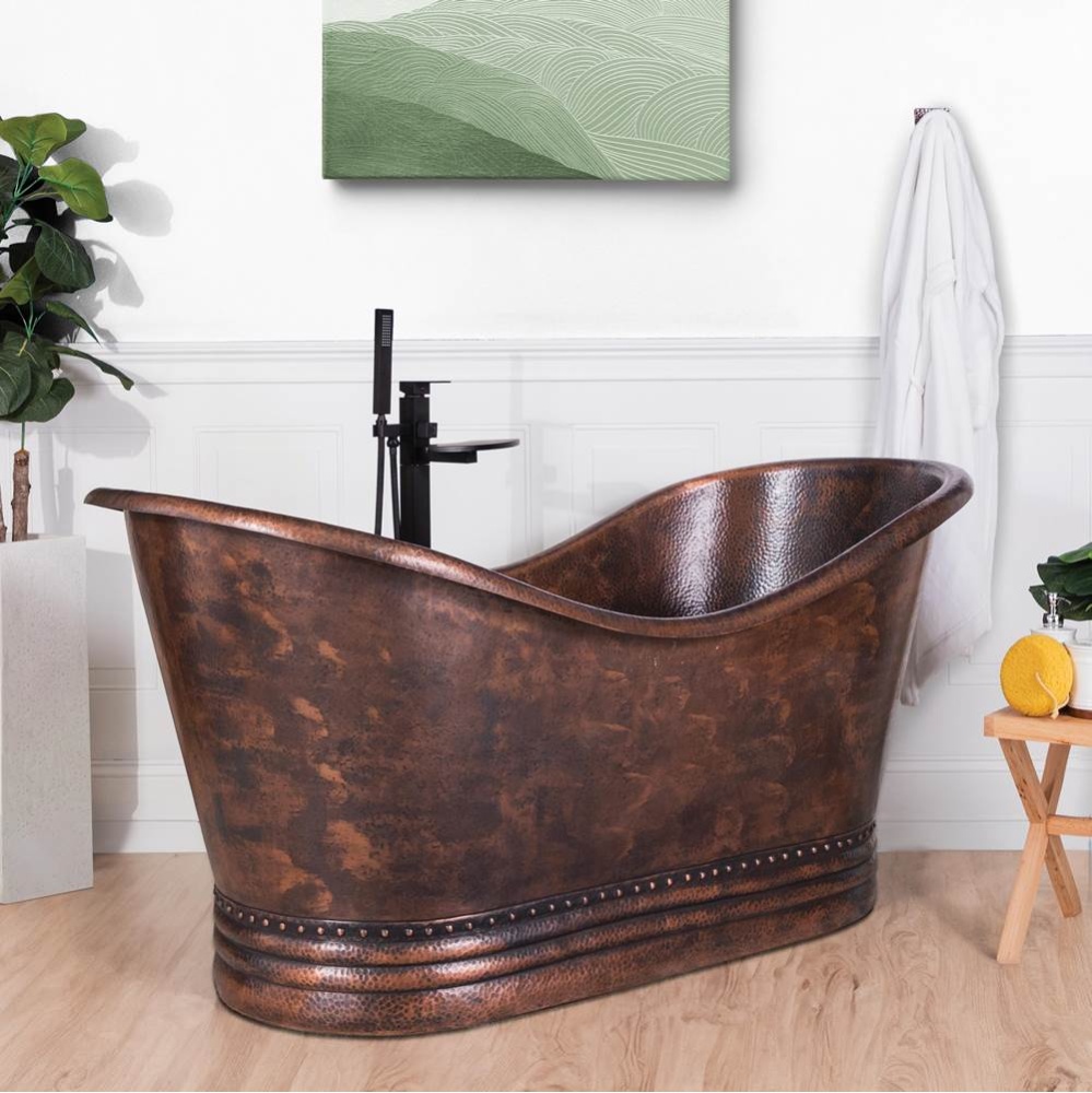 Pristina 6734 AFR Antique Copper Freestanding Double Slipper Center Drain Bathtub