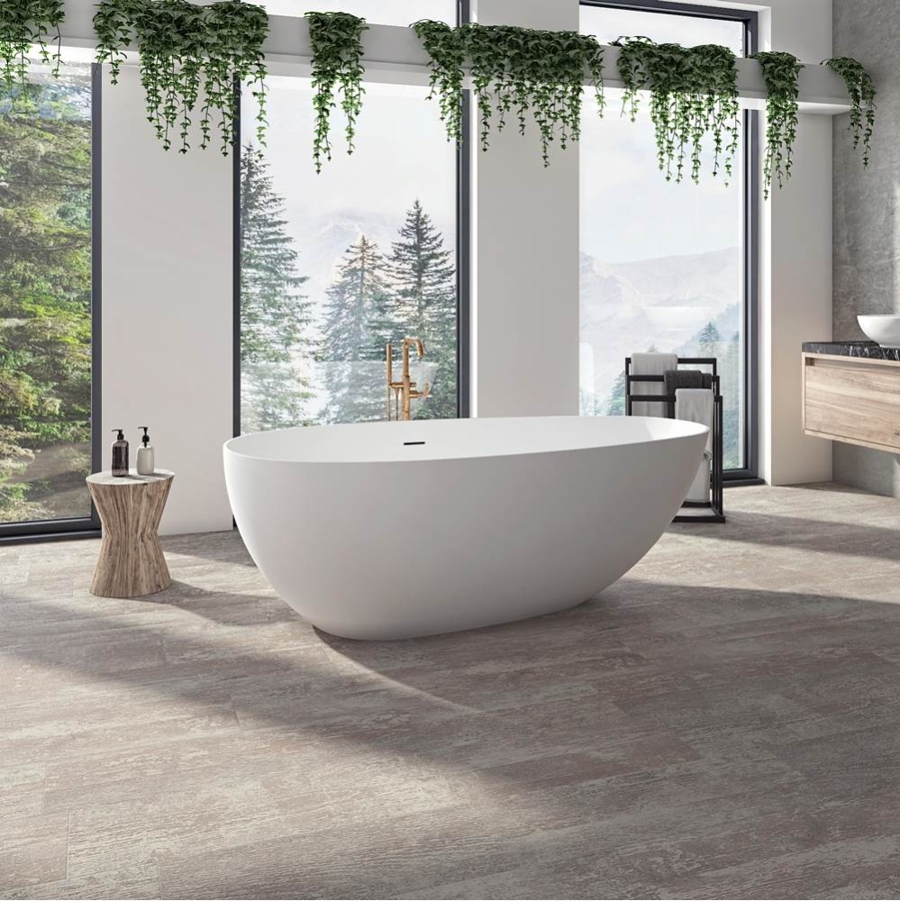 Braga 6329 AFR Solid Surface Freestanding Center Drain Bathtub in Matte White