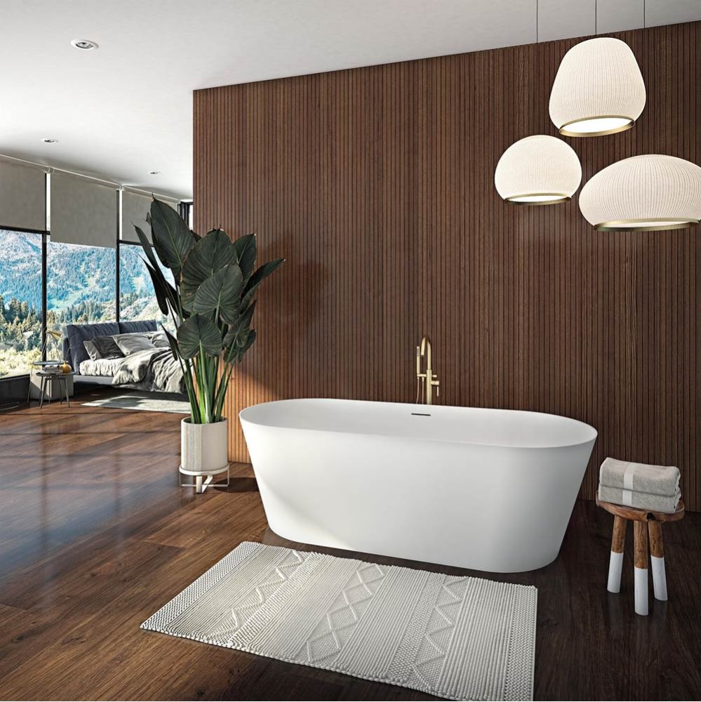 Girona 6628 AFR Solid Surface Freestanding Double Ended Center Drain Bathtub in Matte White