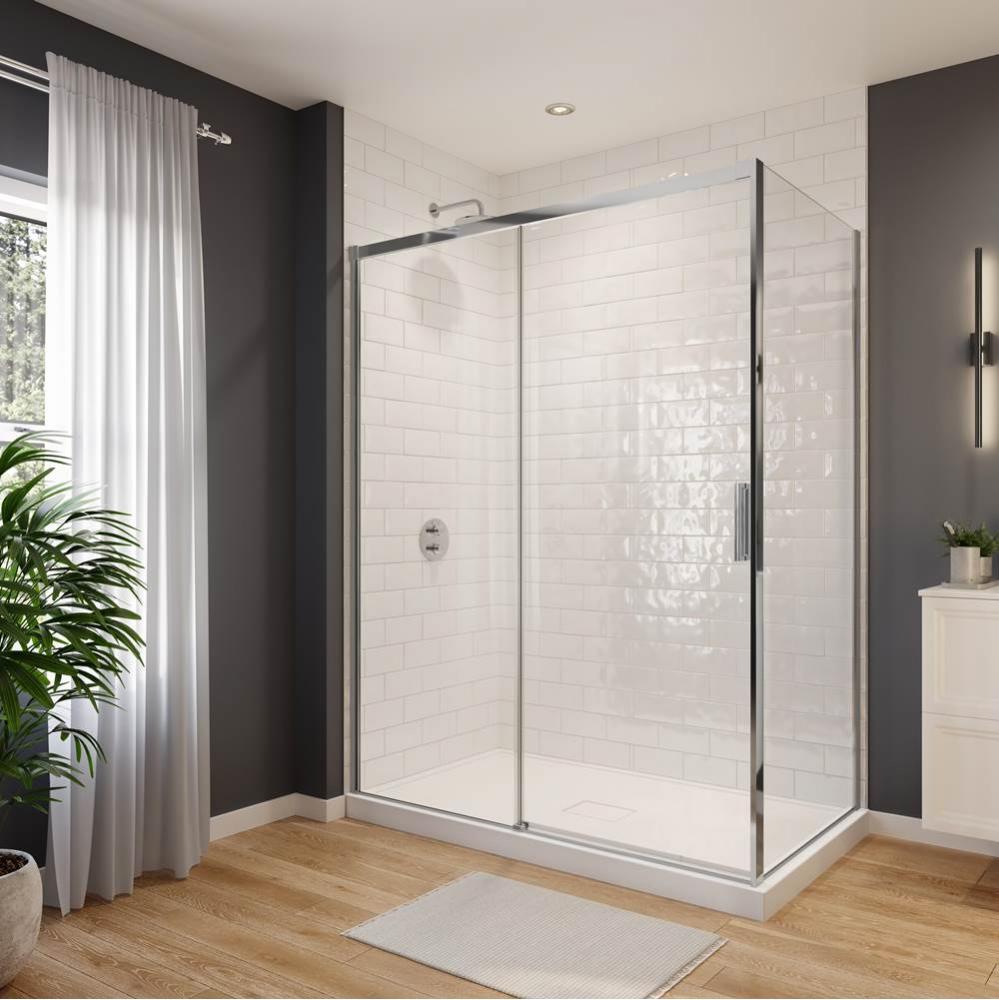 Sella 60 x 32 x 74 in. 6 mm Sliding Shower Door for Corner Installation with Clear glass in Chrome