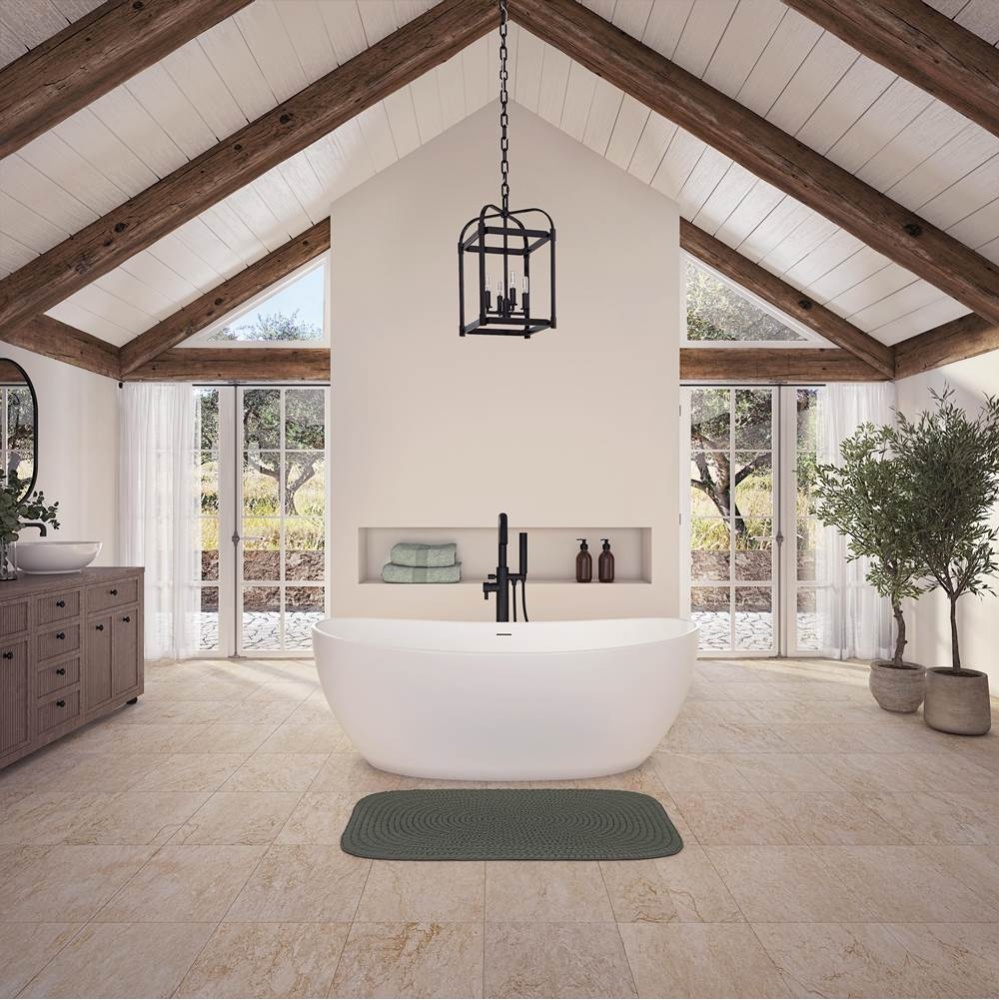 Zilina 6434 AFR Solid Surface Freestanding Double Slipper Center Drain Bathtub in Matte White