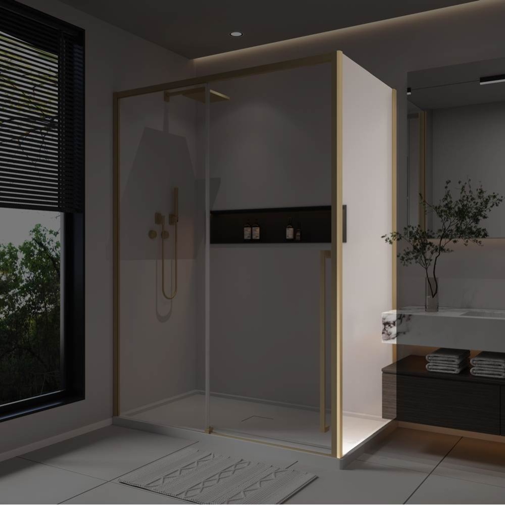 Kaveri Return Panel for 36 in. Base with Clear glass in Brushed Gold