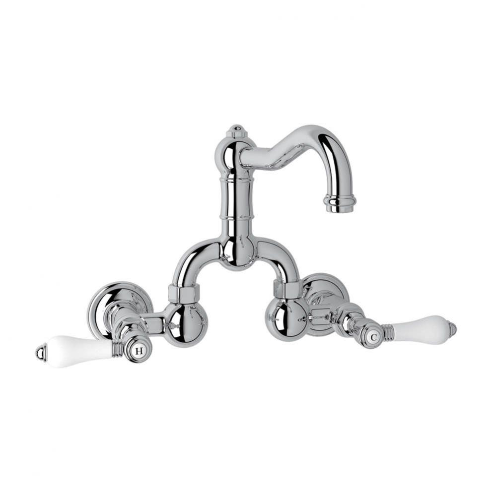Rohl Italian Bath Acqui Wall Mount Lavatory Bridge Faucet In Unlacquered Brass With Porcelain Leve