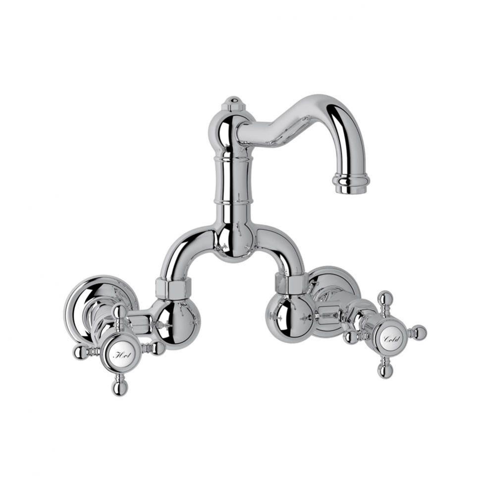 Rohl Italian Bath Acqui Wall Mount Unlacquerd Brass With Cross Handles Pop-Up And Column Spout