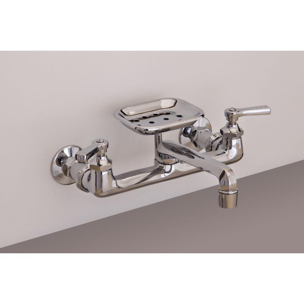 Chrome Wall Mt Deco Kitchen Faucet.  8'' Centers. 6'' Swivel Spout W/Soap