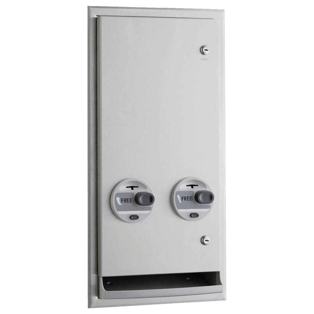 Recessed or Semi-Recessed Push-Button Napkin/Tampon Vendor, Free no-coin Operation