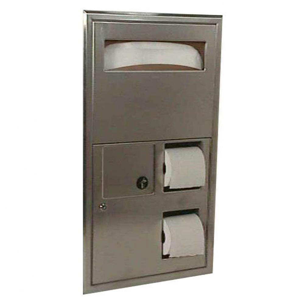 Recessed Seat Cover Dispenser, Disposal, 0.8-Gal. Toilet Tissue Dispenser