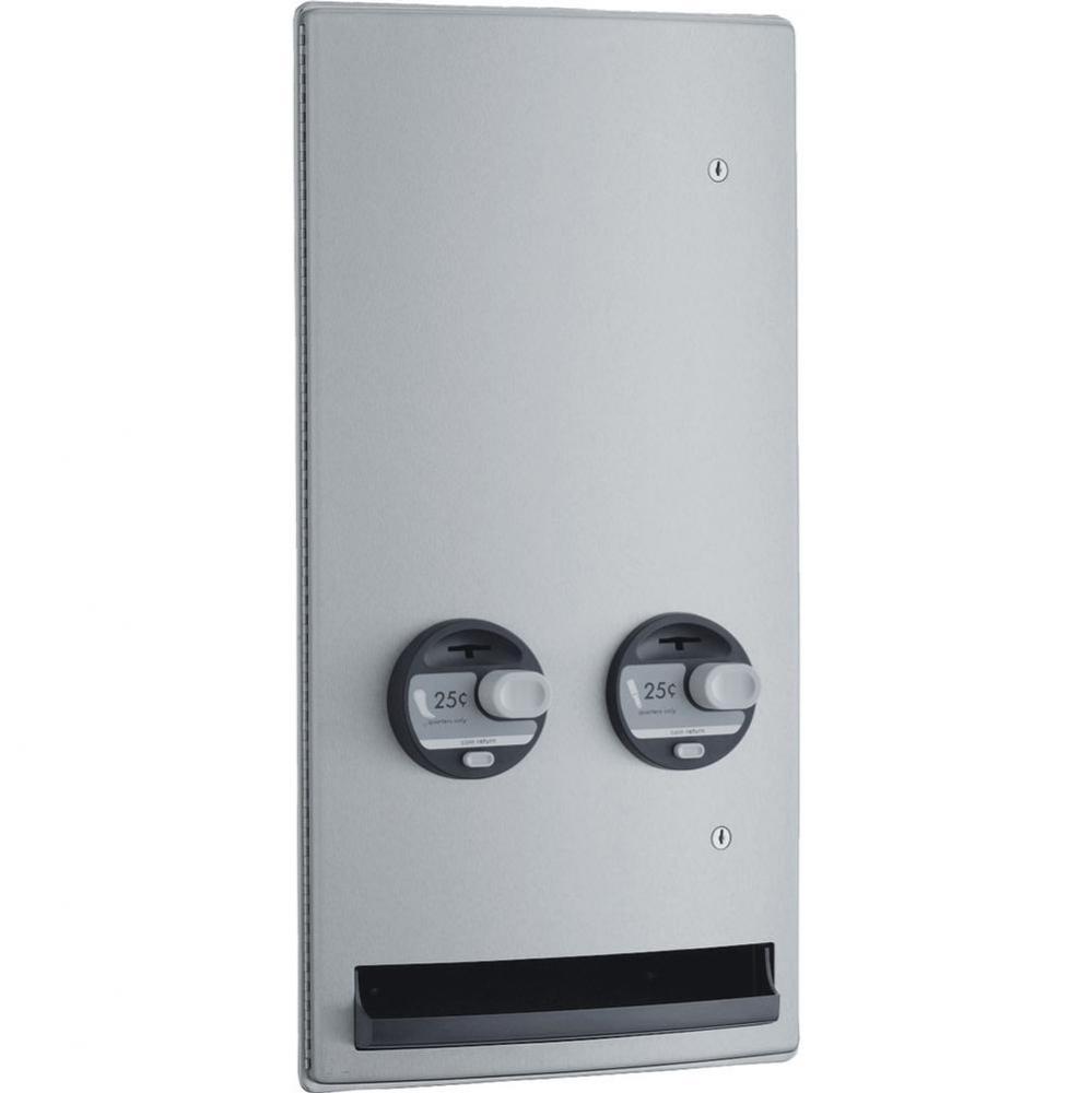 Recessed Push-Button Napkin/Tampon Vendor, Single-Coin 25¢ Operation
