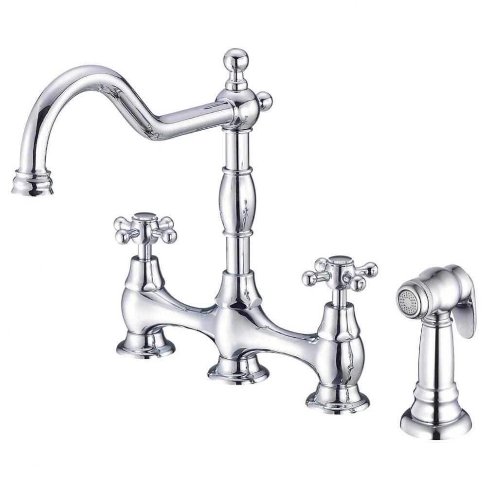 Opulence 2H Bridge Kitchen Faucet w/ Cross Handles w/ Spray 1.75gpm