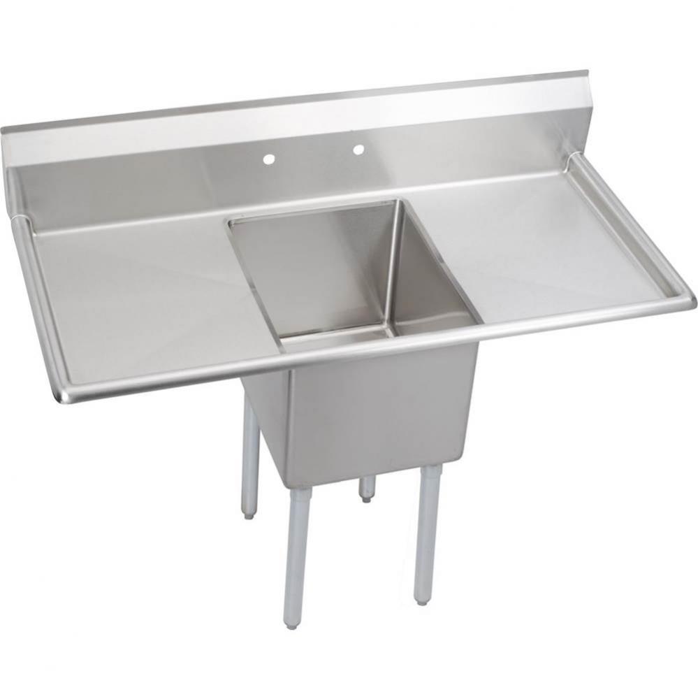 1 Compartment Sink, 52X26 OA, 16X20 Bowl, 14 Deep, L & R 18'' DBs, SS Legs, 16 GA 30