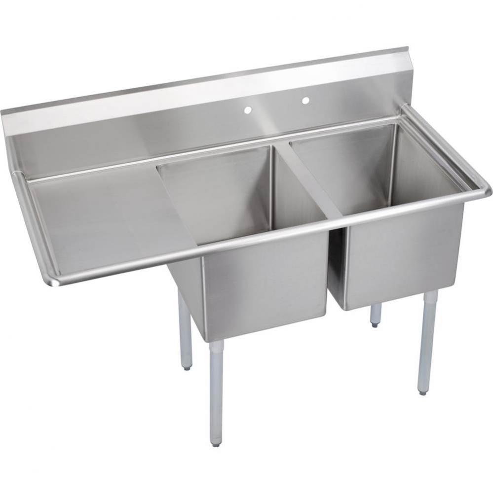2 Compartment Sink, 59X30 OA, 18X24 Bowl, 14 Deep, Left 18'' DB, SS Legs, 16 GA 300 Seri