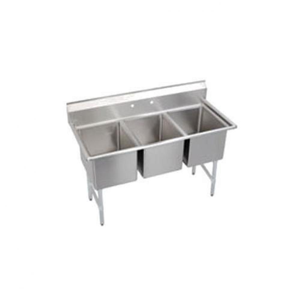 3 Compartment Sink, 63X30 OA, 18X24 Bowl, 14 Deep, No DBs, SS Legs, 16 GA 300 Series SS, NSF