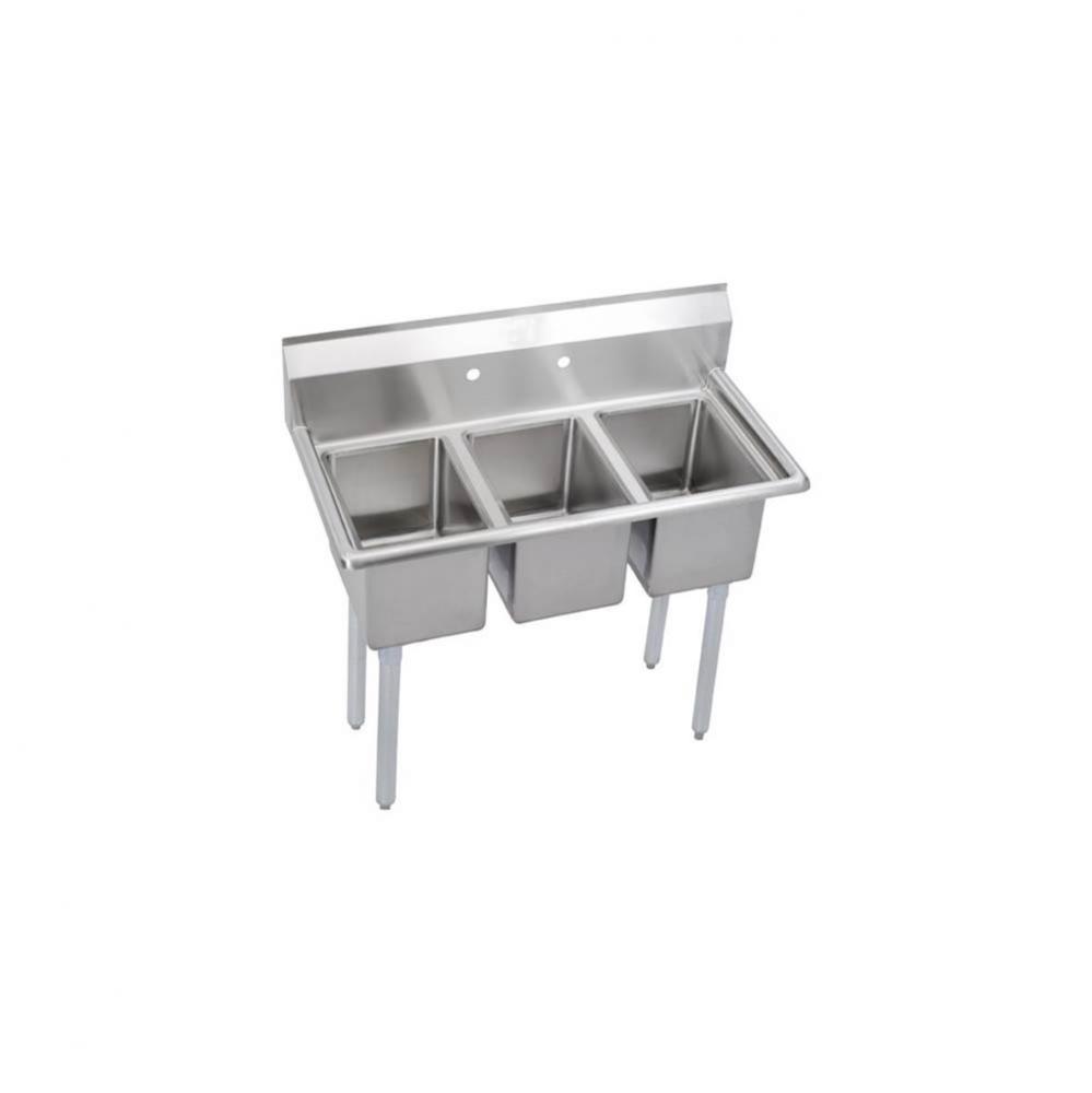3 Compartment Sink, 39X20 OA, 10X14 Bowl, 10 Deep, No DBs, SS Legs, 16 GA 300 Series SS, NSF