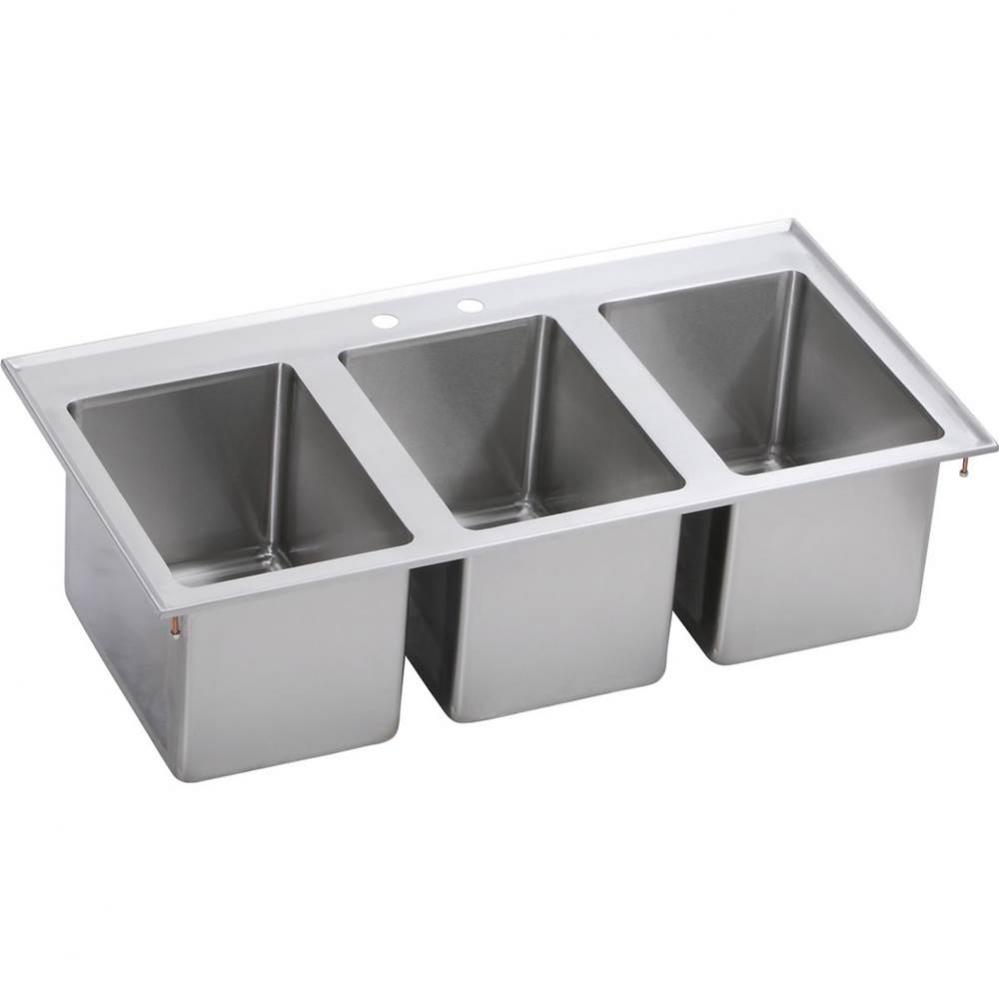 3 Compartment Drop-In Sink, 37X20 OA, 10X14 Bowl, 10'' Deep, 18 GA, 300 Series SS, NSF