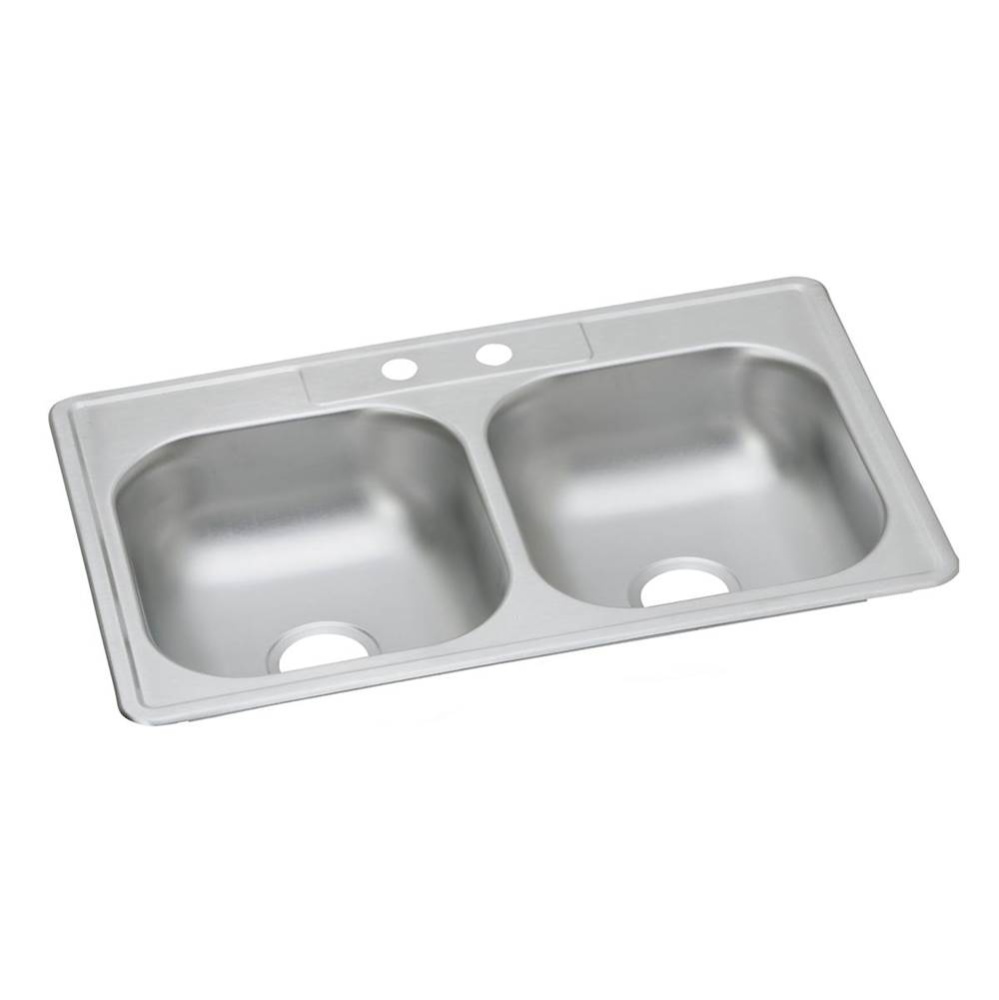 Dayton Stainless Steel 33'' x 22'' x 6-9/16'' 2-Hole Equal Double Bo
