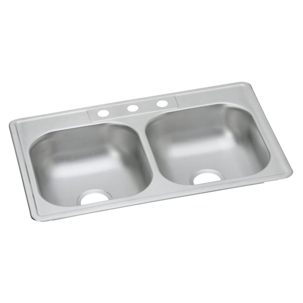 Dayton Stainless Steel 33'' x 22'' x 6-9/16'' 3-Hole Equal Double Bo