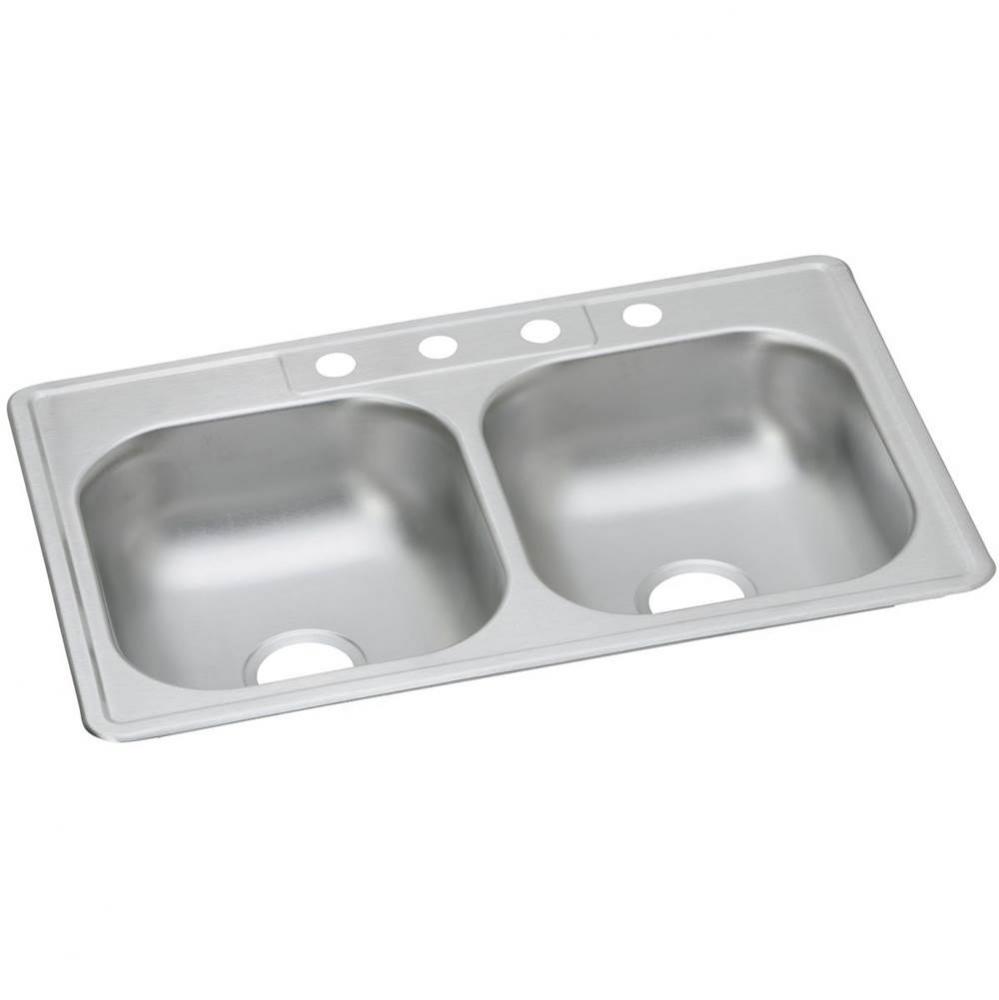 22 Gauge Stainless Steel 33'' x 22'' x 6.5625'' Double Bowl Drop-in