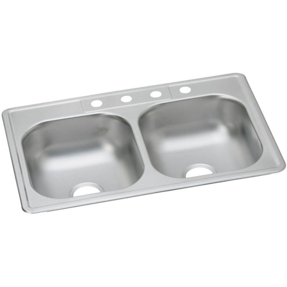 22 Gauge Stainless Steel 33'' x 22'' x 7.0625'' Double Bowl Drop-in