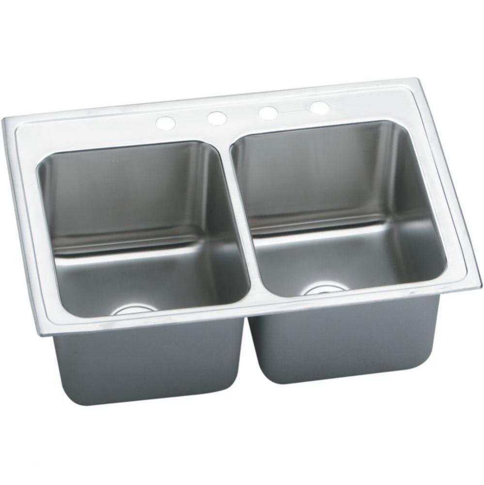 18 Gauge Stainless Steel 33'' x 22'' x 12.125'' Double Bowl Top Moun