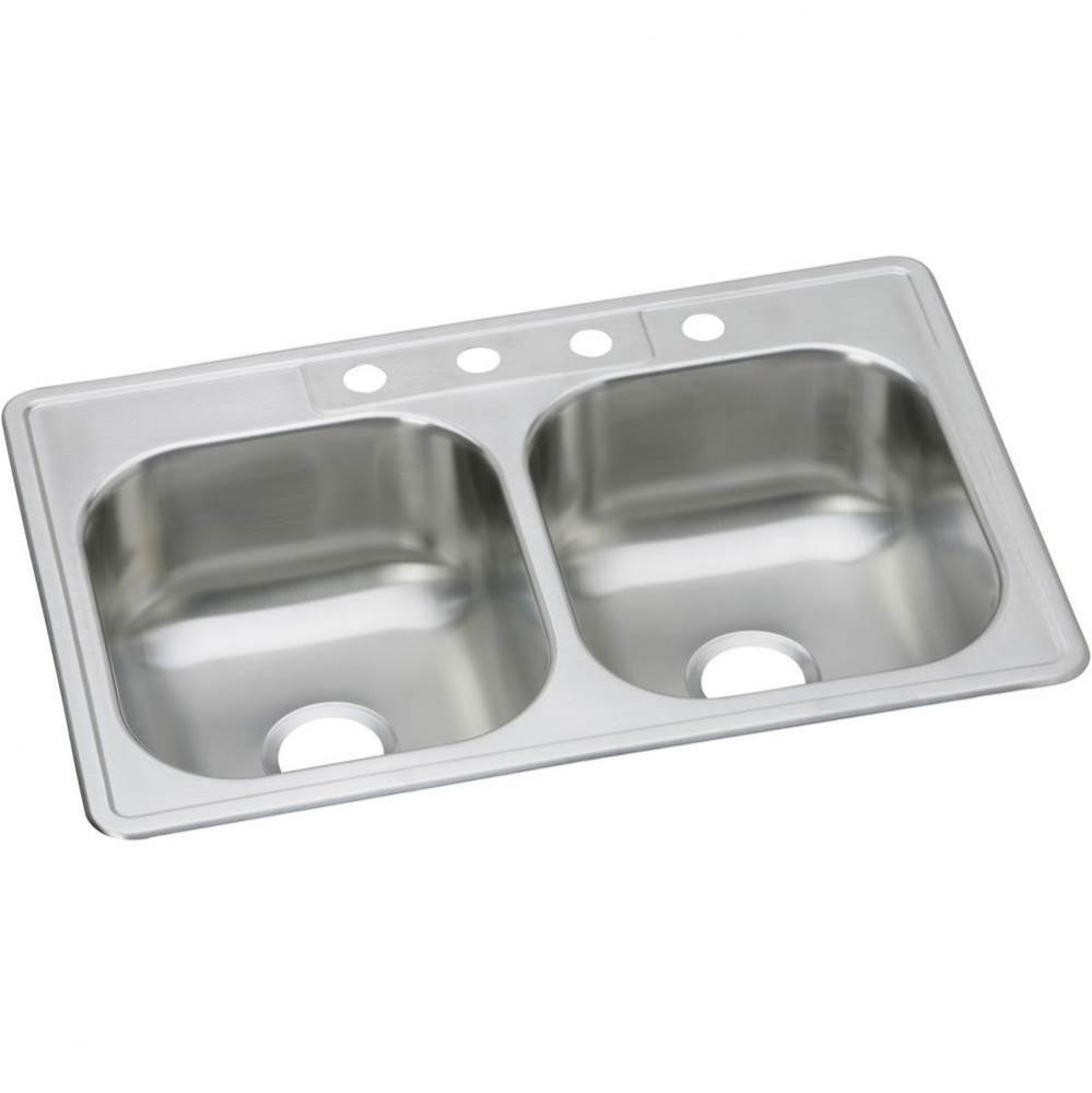 20 Gauge Stainless Steel 33'' x 21.25'' x 8.0625'' Double Bowl Drop-