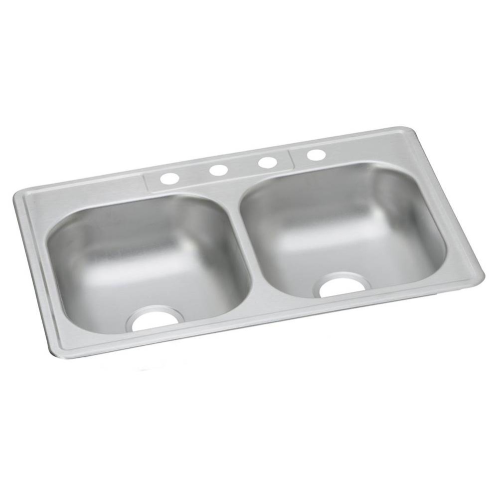 Dayton Stainless Steel 33'' x 22'' x 6-9/16'' 3-Hole Equal Double Bo