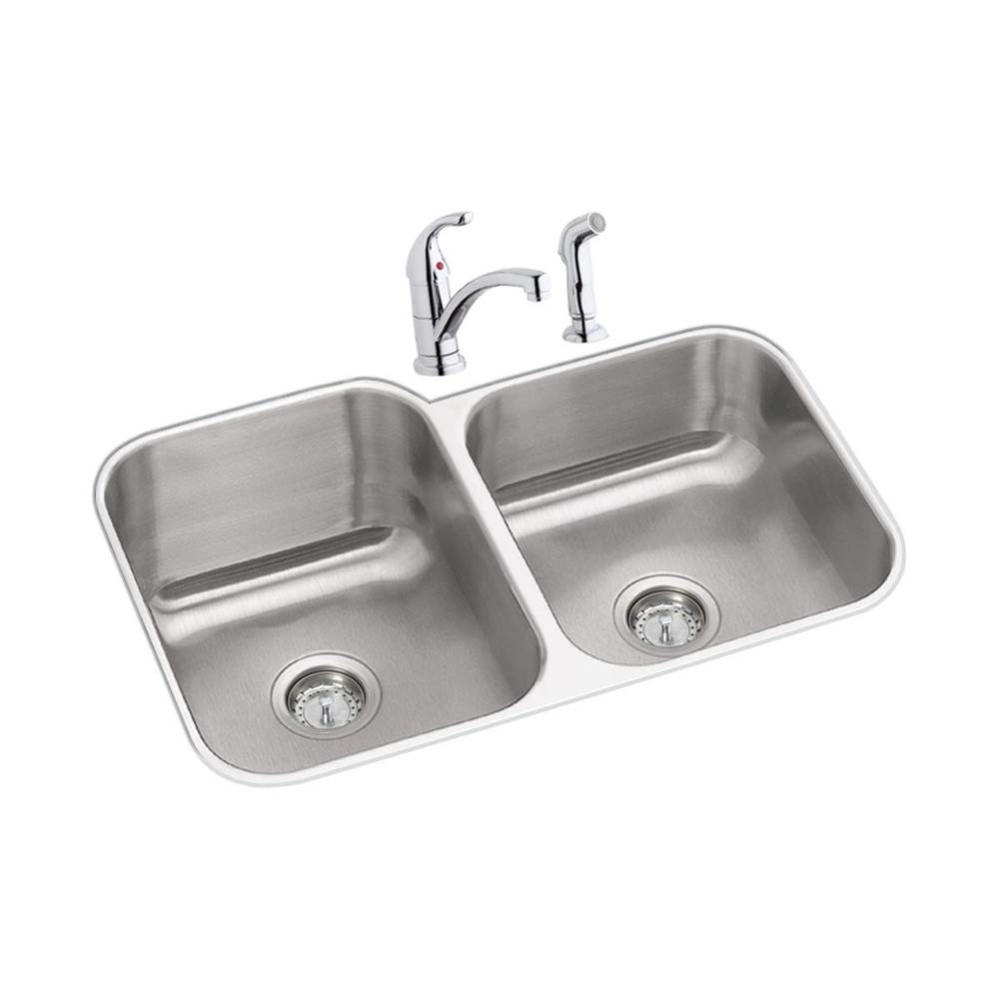 Dayton Stainless Steel 31-3/4'' x 20-1/2'' x 10'' Offset Double Bowl