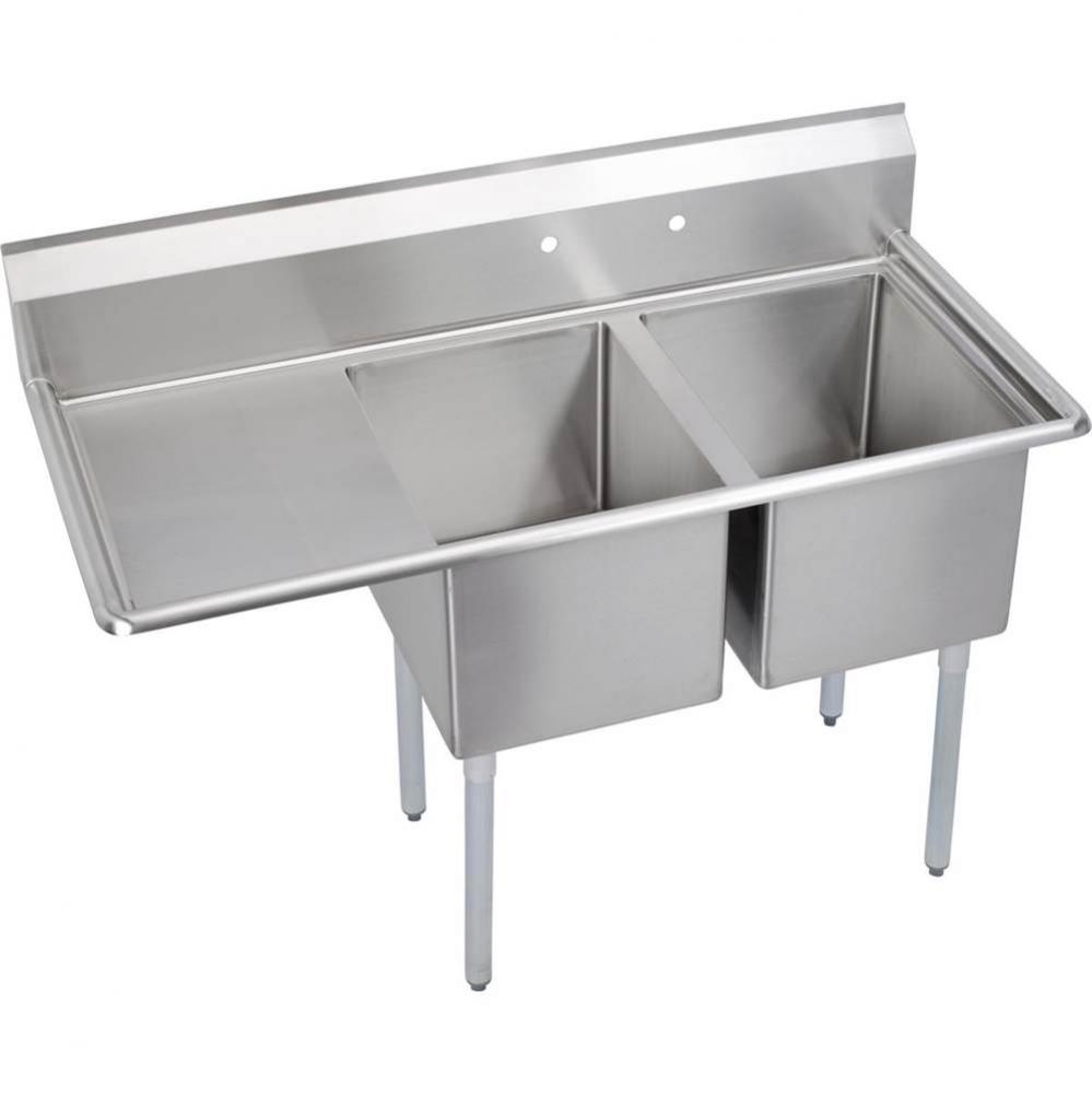 2 Compartment Sink, 55X26 OA, 16X20 Bowl, 12 Deep, Left 18'' DB, SS Legs, 18 GA 300 Seri