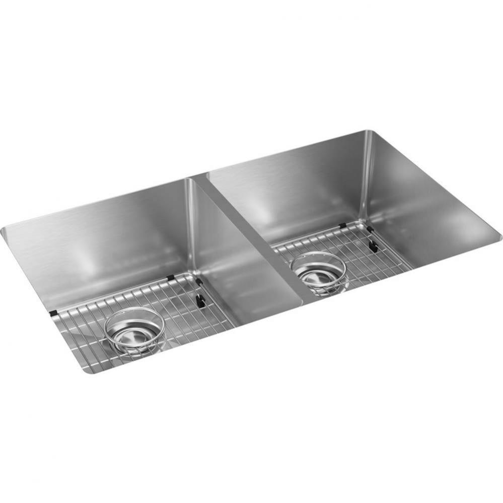 18 Gauge Stainless Steel 31.5'' x 18.5'' x 9'' 50/50 Double Bowl Und