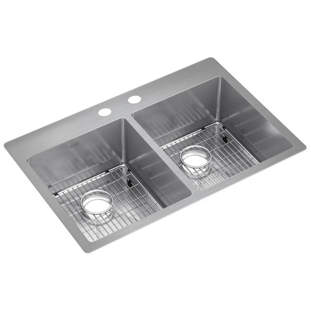 18 Gauge Stainless Steel 33'' x 22'' x 9'' Double Bowl Dual Mount Ki