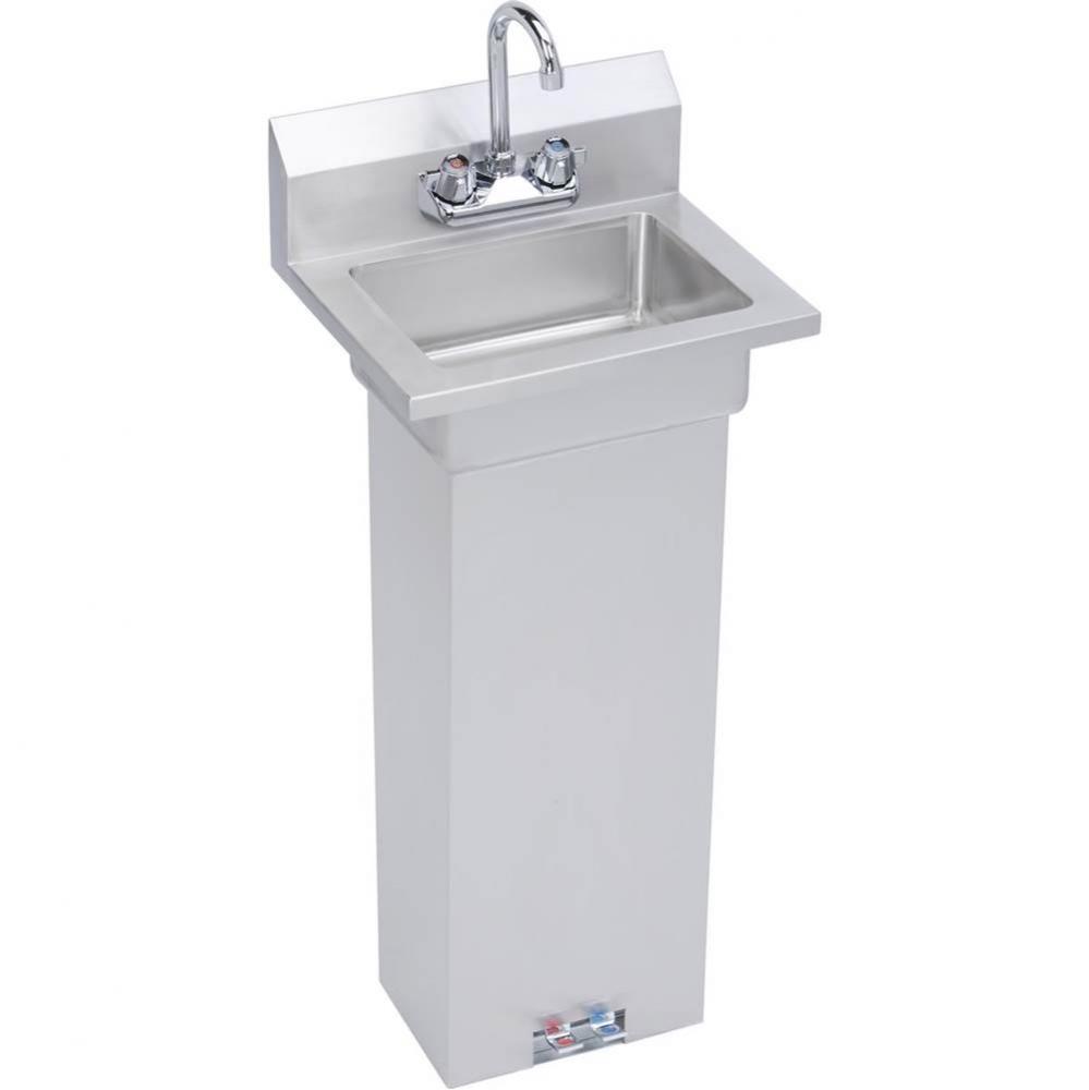 Hand Sink, 18X15 OA, 14X10X5 Bowl, Pedestal Base & Foot Valve,Faucet, 18 GA 300 Series SS, NSF