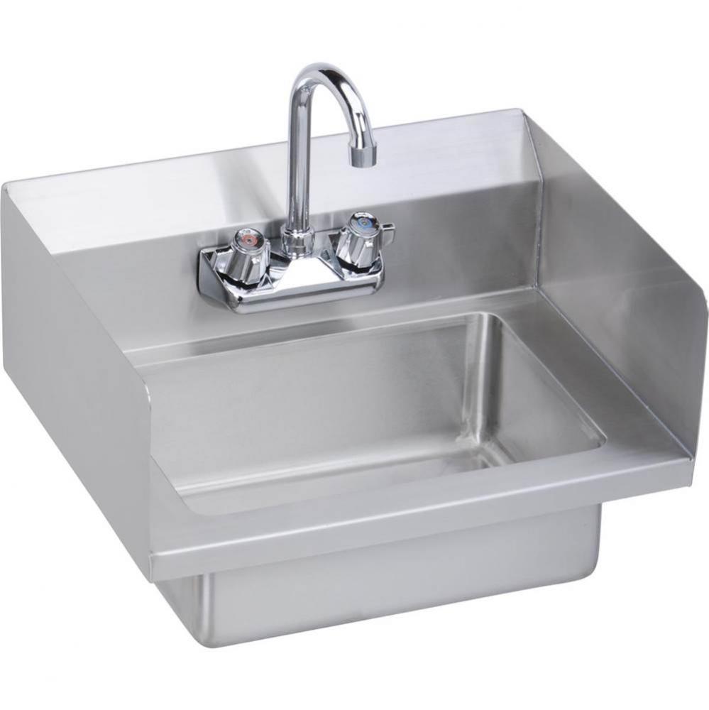 Hand Sink, 18X15 OA, 14X10X5 Bowl, Dual Side Splashes, Faucet, 18 GA 300 Series SS, NSF