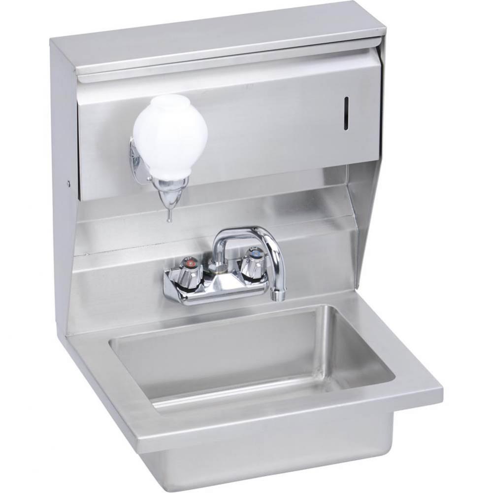 Hand Sink, 18X15 OA, 14X10X5 Bowl, Soap & Towel Dispenser, Faucet, 18 GA 300 Series SS, NSF