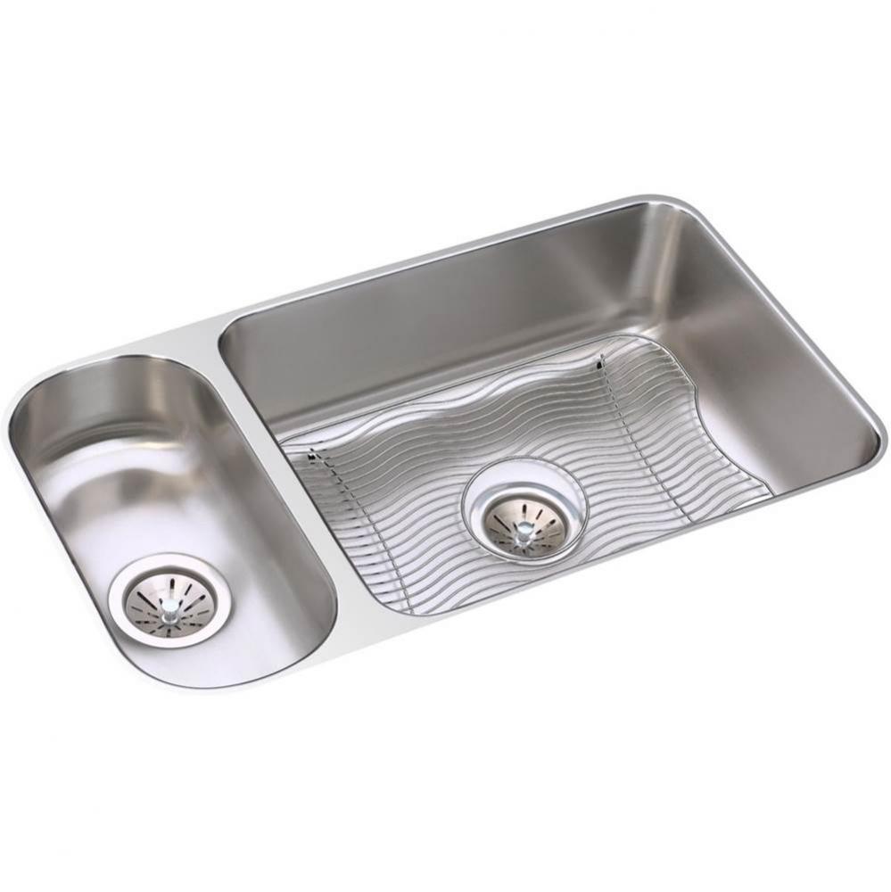 18 Gauge Stainless Steel 32.25'' x 18.25'' x 7.75'' Double Bowl Unde