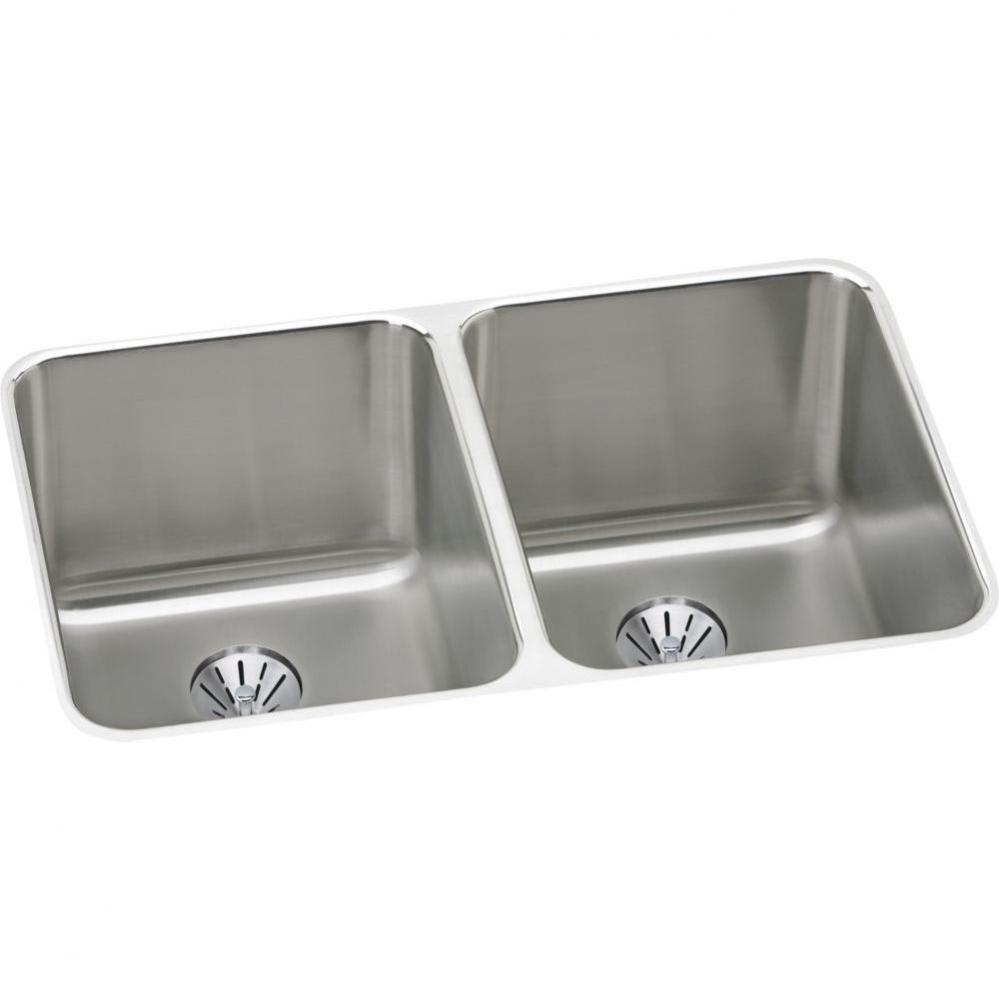18 Gauge Stainless Steel 31.25'' x 20'' x 9.875'' Double Bowl Underm