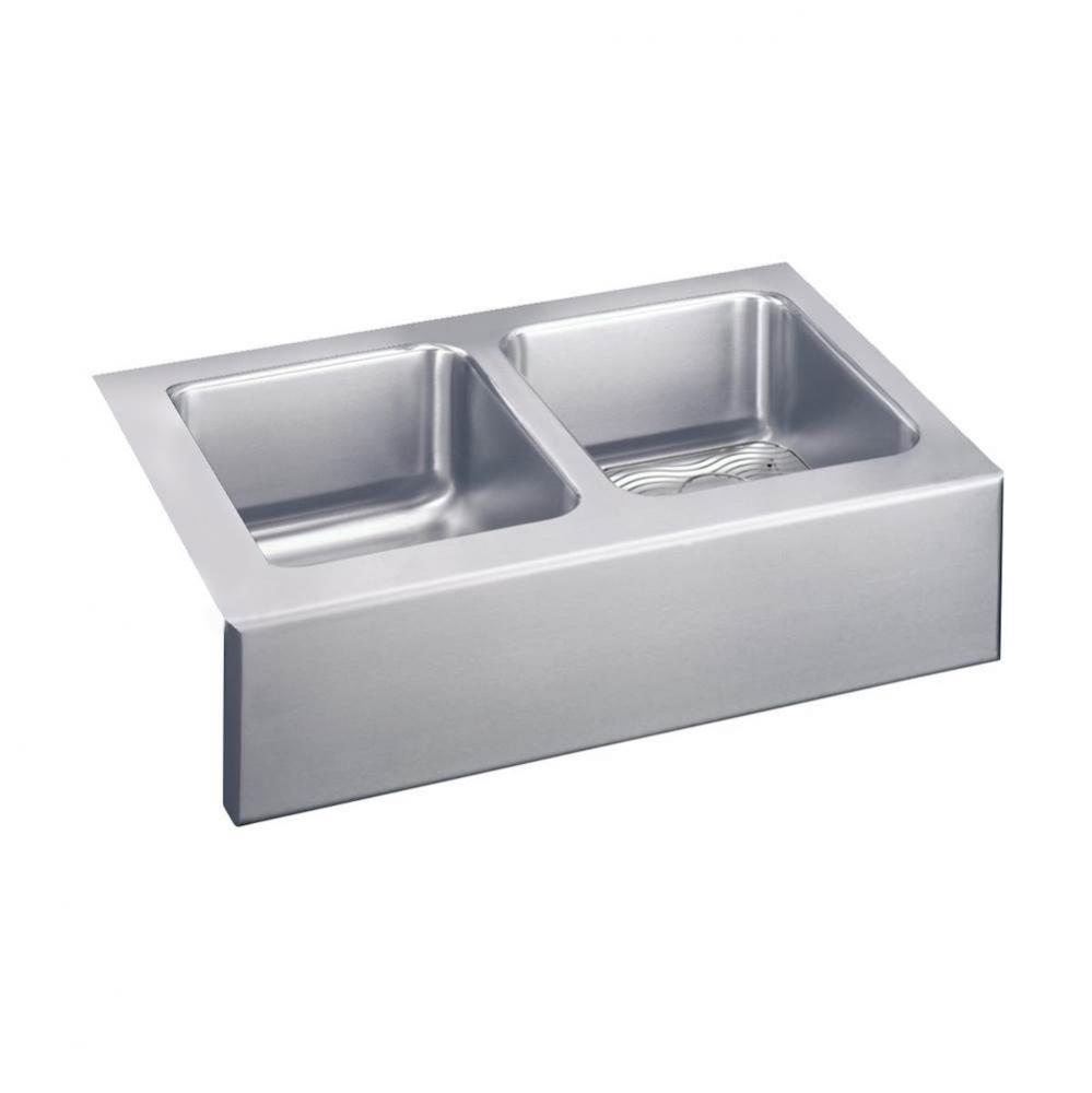 18 Gauge Stainless Steel 33'' x 20.5'' x 10'' Double Bowl Farmhouse