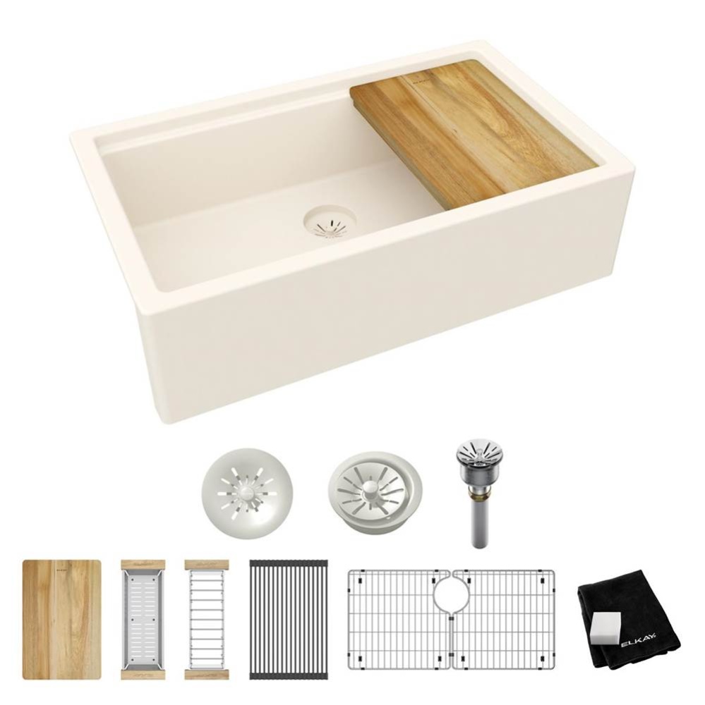 Quartz Luxe 35-7/8 x 21-9/16 x 9'' Single Bowl 10'' Apron Farmhouse Workstatio