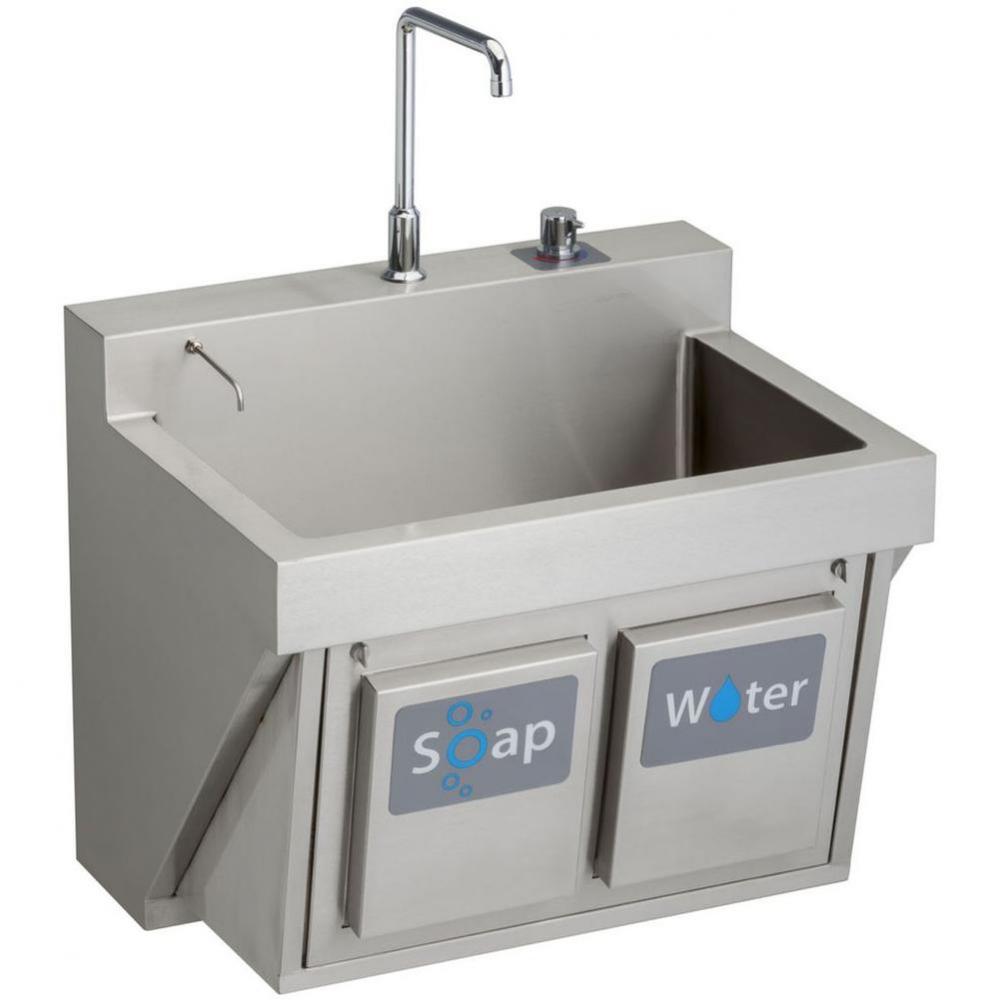MANUAL SINGLE STATION SCRUB SINK W/ KNEE ACTIVATED SOAP/WATER