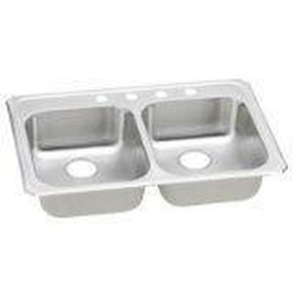 20 Gauge Stainless Steel 33'' x 21.25'' x 5.375'' Double Bowl Drop-i