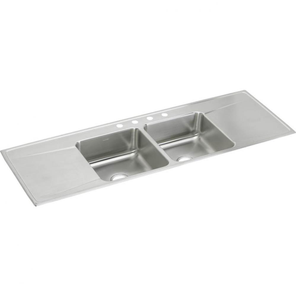 18 Gauge Stainless Steel 66'' x 22'' x 7.625'' Double Bowl Drop-in K