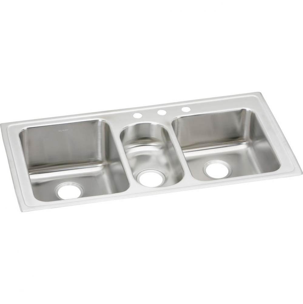 18 Gauge Stainless Steel 43'' x 22'' x 10'' Triple Bowl Drop-in Kitc