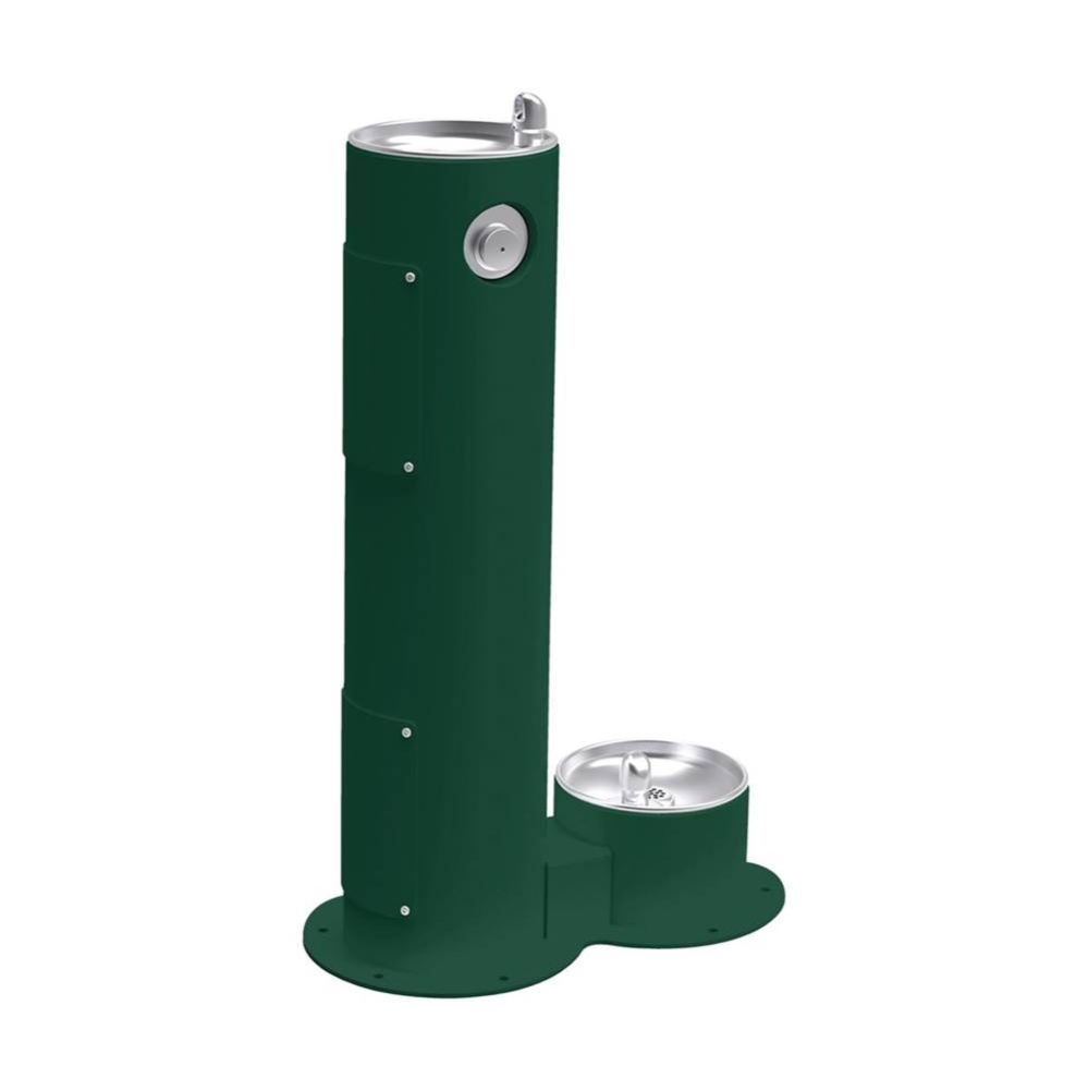 Outdoor Pedestal Fountain with Pet Station Non-Filtered Non-Refrigerated Freeze Resistant Evergree