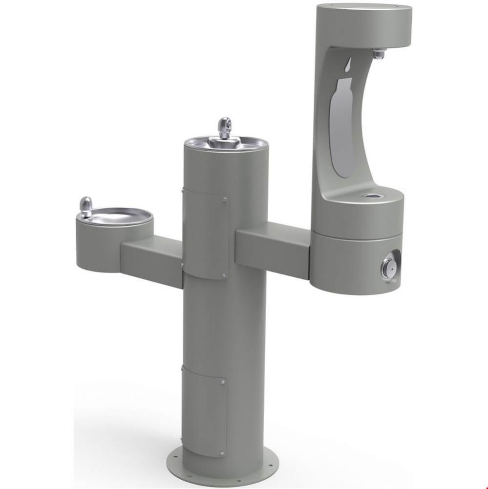 Outdoor ezH2O Middle Bottle Filling Station Tri-Level Pedestal, Non-Filtered Non-Refrigerated Gray